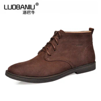 US SIZE 12 13 Nubuck Leather Casual Lace Up Desert Chukka Ankle Boots Men's Winter Cotton Shoes