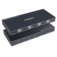 KVM Switch HDMI 4 Port Box, AIMOS HDMI 2.0 KVM Switcher 4K@60Hz Support Wireless Keyboard and Mouse Connections and with HUB