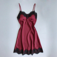 [ Racun Lingerie ] Dress Gaun Malam Nightwear Wanita Dewasa Sexy Renda Hitam Tali Adjust Satin SIlk 