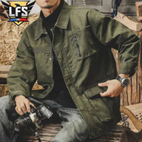 American Classic Retro Coach Jacket Men's Autumn Style Loose Large Size Military Hunting Outdoor Workwear Denim Jacket OVERSIZE