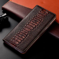 Ostrich Pattern Genuine Leather Magnetic Flip Cover For Huawei Y5 Y6 Y7 Y9 Pro Prime 2018 2019 Cases