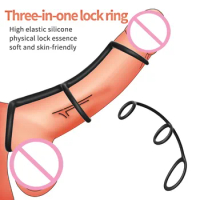 Soft Three-in-one Cock Ring Silicone Penis Ring Lock Ring Penis Delay Ejaculation SM Sex Toys For Men Gay Erection Enhance Ring