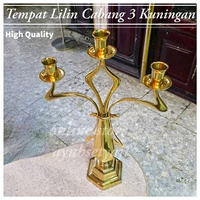 Tempat Lilin Altar cabang 3 Kuningan Candle Holder BRASS ANTIQUE Kaki dian Altar Gereja Dekorasi nor