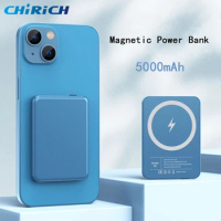 5000mAh Magnetic Mini Powerbank Metal External Auxiliary Battery Wireless15W Fast Charge Power Bank For Iphone 14 13 12 Xiaomi