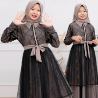 Gamis Anak Padma syari+Hijab Bahan : cringkle mix brokat Malika +tile (dibagian gamis) DILENGKAPI DE