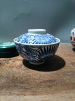 日本回流瓷器古董老青花蓋碗清代青花瓷器，口沿很小燒制小沖，別