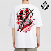 Japanese style geisha Cotton Casual viper Black White tshirt Black White oversize
