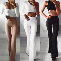 Summer Autumn Solid Elegant Female Lady Women's Palazzo Flared Wide Killer Legs Pants High Waist OL 