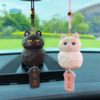 Anime Cute Lucky Ginger Cat Ornaments Auto Rearview Mirror Hanging Pendant Cartoon Corgi Siberian Husky Decor Car Accessories