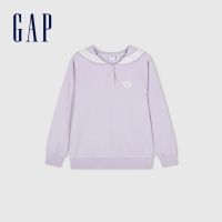 【GAP】女童裝 Logo翻領大學T-淺紫色(890212)