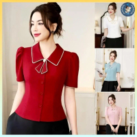 💥[A371] Áo sơ mi kiểu nữ công sở CỔ ĐÍNH NƠ kiểu TAI THỎ xinh xắn tay ngắn sang trọng - L2M (Top Wom
