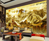 萬里長城風景壁紙迎客松壁畫中式國畫辦公室大廳客廳電視背景墻紙