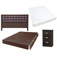 【顛覆設計】房間四件組 皮面床頭片+抽屜床+獨立筒+床頭櫃(雙人5尺)