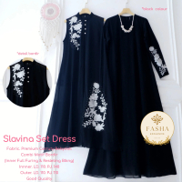 SLAVINA SETELAN GAMIS OUTER BORDIR WANITA - ONE SET INNER DRESS OUTER BAHAN CERUTY BABYDOLL MOTIF BU