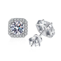 Super Luxury s925 Sterling Silver Square Earrings Platinum PT950 Diamond 1 Ct Moissanite Earrings For Women Wedding Jewelry Set