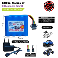 Paket Adaptor Charger + Baterai RC 4X 14500 7,4V 5500mAh SOKET SM HITAM 4 PIN