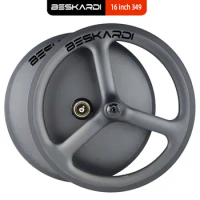 16inch 349 Tirspokes 3spokes Full Disk 2-7Speed Carbon Wheels 74/112mm Rim Brake T700 BESKARDI For Brompton Fnhon Gust