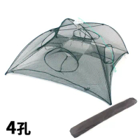 4 hole small cage umbrella fishing net automatic folding field tool landing fish crab trap baskets