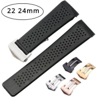 WatchBand Accessories for TAG HEUER Carrera Series Waterproof Bracelet Rubber Strap Men Silicone Strap Folding Buckle 22 24MM