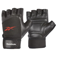 【REEBOK】Lifting Gloves 短指皮革舉重手套 - Black/Red(運動手套、健身手套、舉重手套)