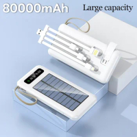 Large Capacity Solar Power Bank 80000mAh Super with Shared Detachable Charging Cable Suitable for Camping Mobile Phone Charging