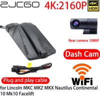 ZJCGO 4K Car DVR Dash Cam Wifi Front Rear Camera 24h Monitor for Lincoln MKC MKZ MKX Nautilus Contin