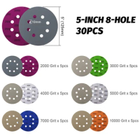 5 Inch Sanding Disc Hook And Loop 8 Hole Silicon Carbide Sandpaper With Pad For Wet/Dry Sanding Grinder Polishing