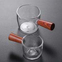 50/100ml Wood Handle Glass Espresso Measuring Cup Single Mouth Milk Jug Coffee Supplies Clear Kitchen Measure Mug