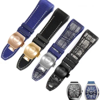 28mm High Quality Nylon Cowhide Silicone Watch Strap Folding Buckle Watchband Suitable for Franck Muller V45 Series Bracelet