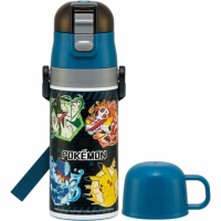 【小禮堂】寶可夢 兒童兩用不鏽鋼保溫瓶附背帶 420ml/350ml SKDC3(平輸品)