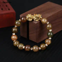 Fashion Chinese Feng Shui Pi Xiu Obsidian Wristband Gold Wealth &amp; Good Luck Pixiu Stone Beads Bracelet Men Women Bracelets