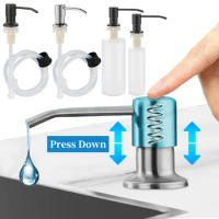 Sink Liquid Soap Dispenser Pump Kitchen Stainless Steel Soap Dispenser Extension Tube Kit Sink Detergent Hand Press Pumps