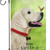 Hello Spring Garden Flag 12x18 Double Sided Polyester Small Dog Butterfly Welcome Garden Yard House Flags Outside Outdoor