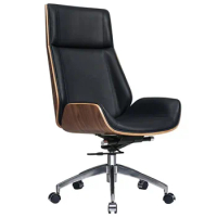 Genuine Leather Ergonomic Office Chair Armless Chair Desk Chair Walnut Wood