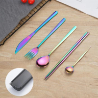 Restaurant Food Set Silver Gold Rose Red Tableware Steak Chinese Food Knife Fork Spoon Chopsticks Stainless Steel Kitchen E11860