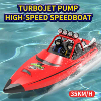 EBOYU TX725 RC Boat 2.4G 30km/h High Speed Racing Boat Jet Speedboat Capsized Reset Waterproof LED Light Remote Control Ship