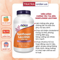 [HŨ LỚN] Viên uống chống tắc tia sữa Now Sunflower Lecithin 1200mg - 100 viên - 200 viên