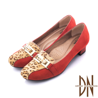 【DN】跟鞋_MIT魅力鉚釘豹紋拼接羊皮低跟鞋(橘紅)