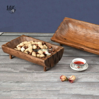 泰國實木方形高腳水果盤ktv瓜子零食盤個性糖果盤創意木雕干果盤
