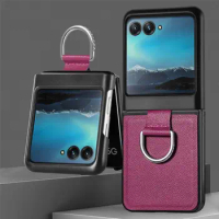 Solid Color Ring Holder Phone Case For Motorola Razr 40 Ultra Moto Razr40+ Plus 2023 Folding PU Leather Hard Plastic Cover