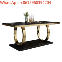 Light extravagant marble dining table household simple stainless steel titanium disassembly dining table and chair combination