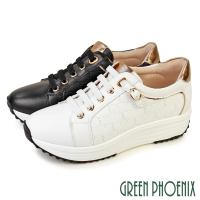 GREEN PHOENIX 波兒德 女鞋 運動鞋 休閒鞋 小白鞋 懶人鞋 真皮 顯瘦 免綁鞋帶 輕量厚底(白色、黑色)