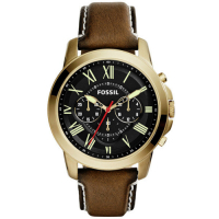 FOSSIL 古典伯爵三環計時腕錶-金框X咖啡帶(FS5062)43mm