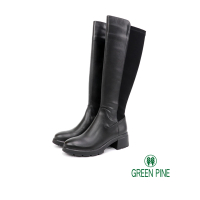 【GREEN PINE】時尚拼接粗跟厚底女靴子黑色(00187301)
