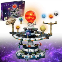 旋轉星際太陽系太空拼裝套裝，含9個可旋轉行星和火箭組件，STEM科教模型拼裝積木教育太空玩具，適合8-16歲男孩女孩及成人聖誕生日禮物（964塊積木）