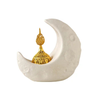Moon Incense Burner, Middle East Ramadan Ceramic Incense Holder Desk Ornament Aromatherapy Home Decor Gift