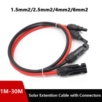 1-20Meters 1.5/2.5/4/6mm2 Black/Red Solar Extension DC Cable 16/14/12/10AWG Wire with PV DC Connector Used in Solar Panel System