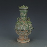 唐代唐三彩綠釉蓋瓶 仿古瓷器 古玩古董收藏真品 老物件擺件
