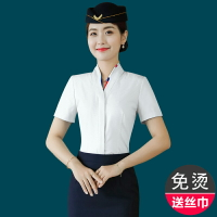 職業裝白襯衫女工作服大碼氣質V領襯衣工裝空姐面試正裝空乘制服