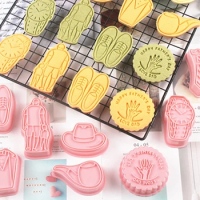 8Pcs Father Day Biscuits Molds Cookie Stamps Set Fondants Biscuits Pastries Cookie Cutters for DIY Cake Bakings